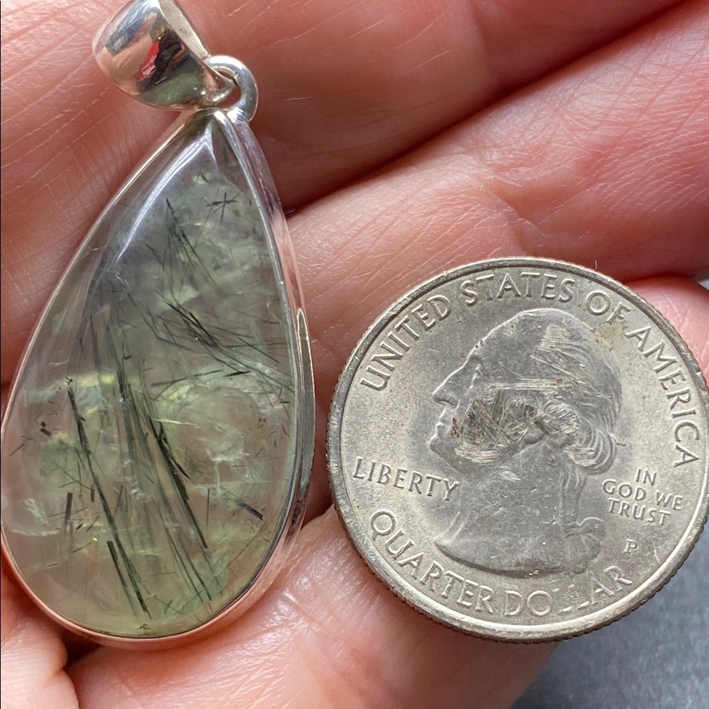 Green Actinolite in Prehnite in Solid Sterling Silver 925 - Picture 8 of 8